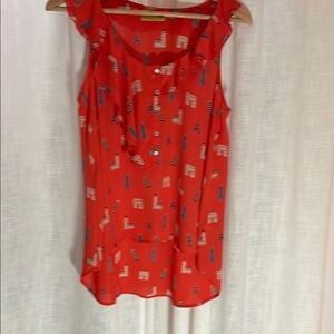 Maeve Anthropologie Aurelie Landmarks Sleeveless Blouse‎ Orange Famous City sz2